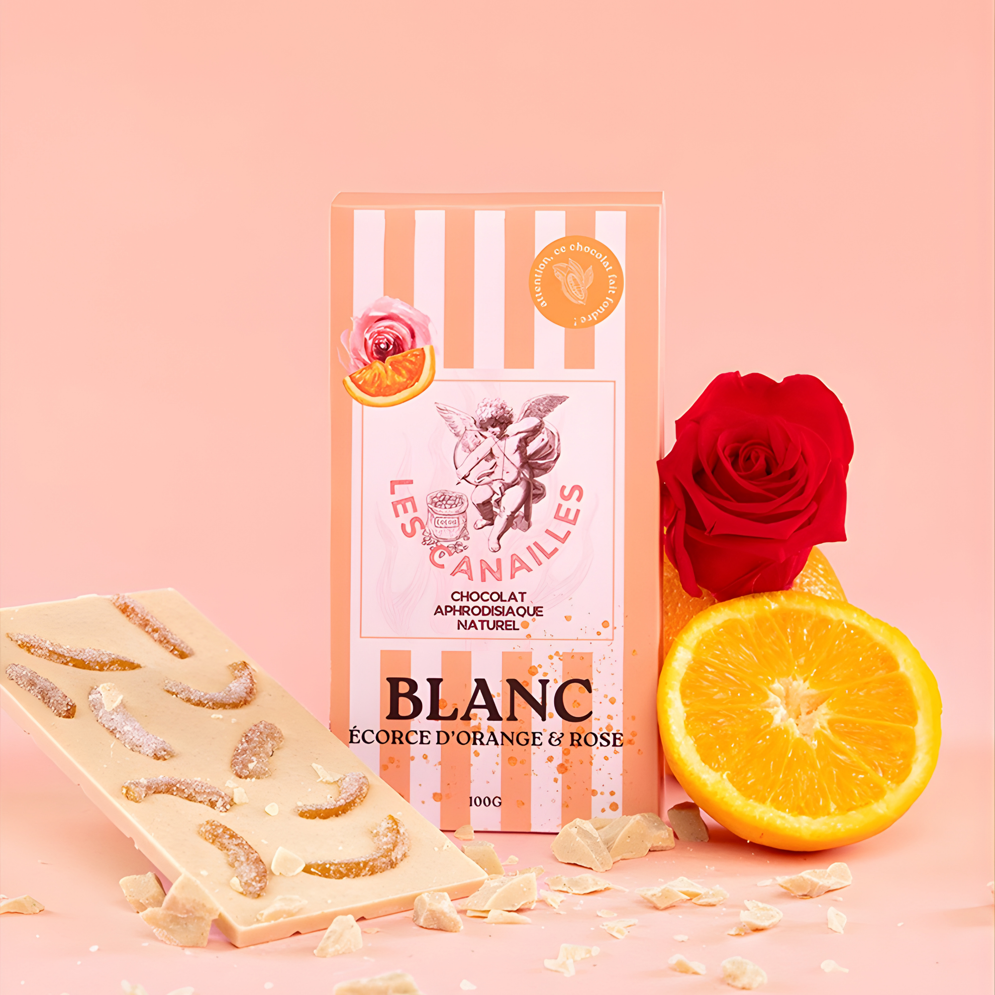 Tablette chocolat blanc écorce d'orange et rose - Aphrodisiaque