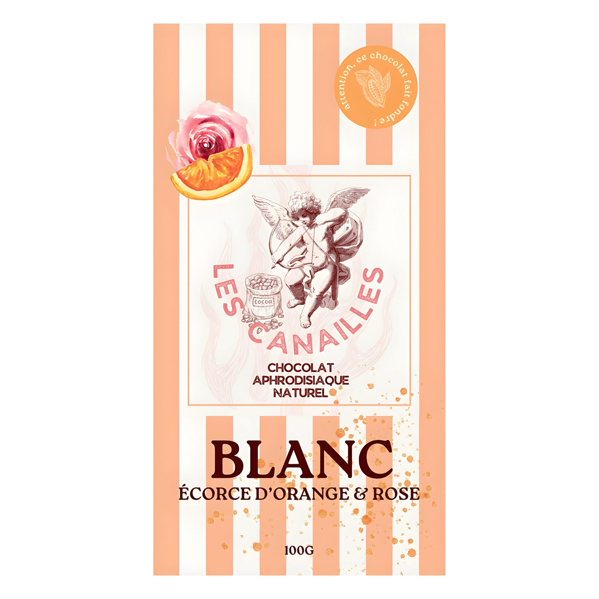 Tablette chocolat blanc écorce d'orange et rose - Aphrodisiaque