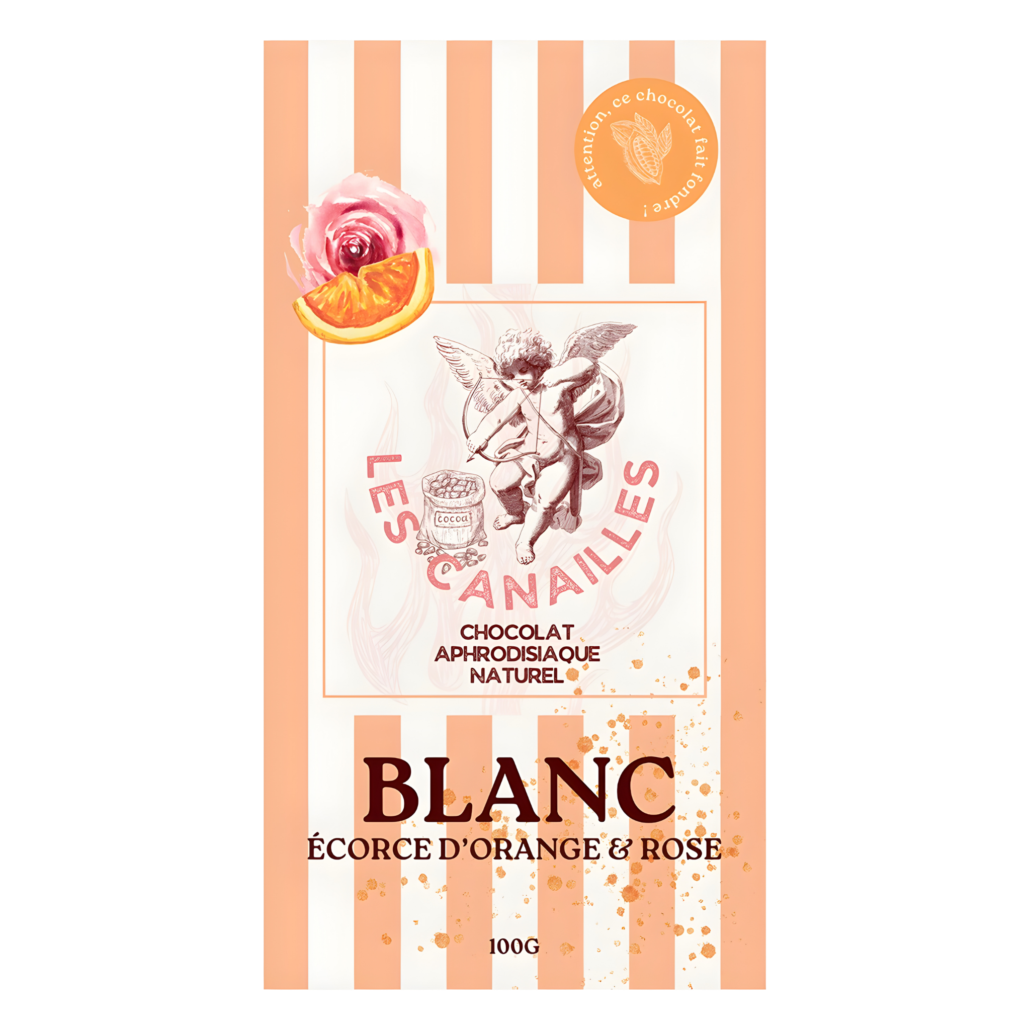 Tablette chocolat blanc écorce d'orange et rose - Aphrodisiaque